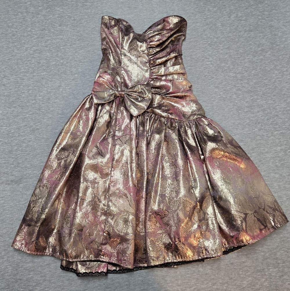 Vintage Gunne Sax By Jessica McClintock Dress Juniors 5 Metallic Floral Bow Prom